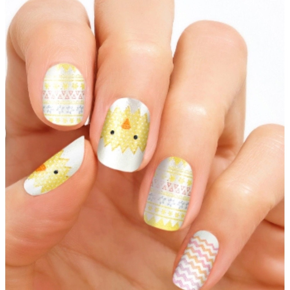 Color Street Hot Chick Easter Nail Polish Strips Yellow Chick Chevron FDS515 NEW